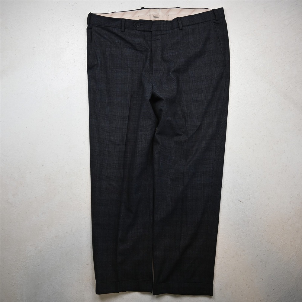 Samuelsohn 38x30 Gray Check Wool Flat Front Straight Cuffed Dress Mens Pants